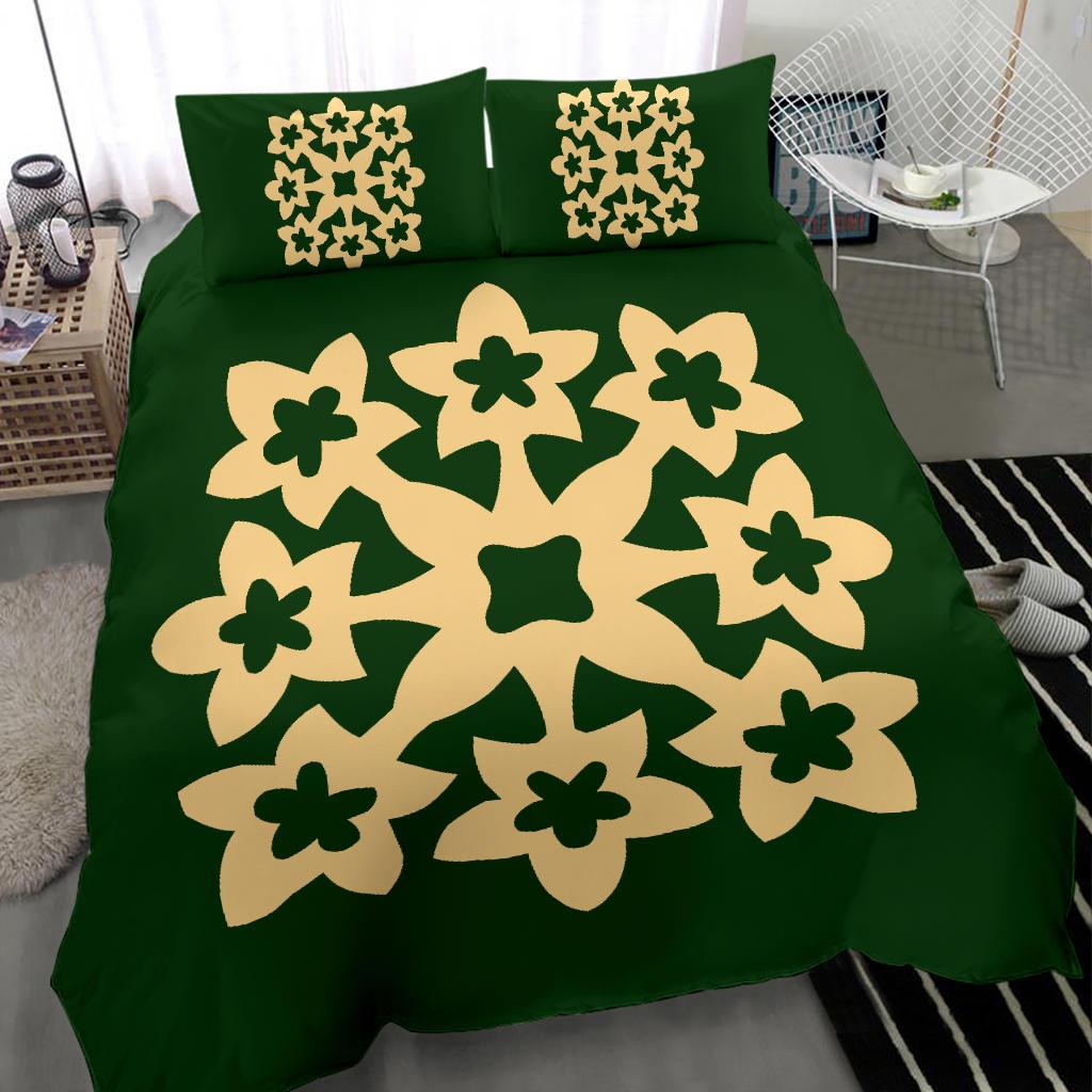 Hawaiian Bedding Set Royal Pattern - Green - A1 Style - Polynesian Pride
