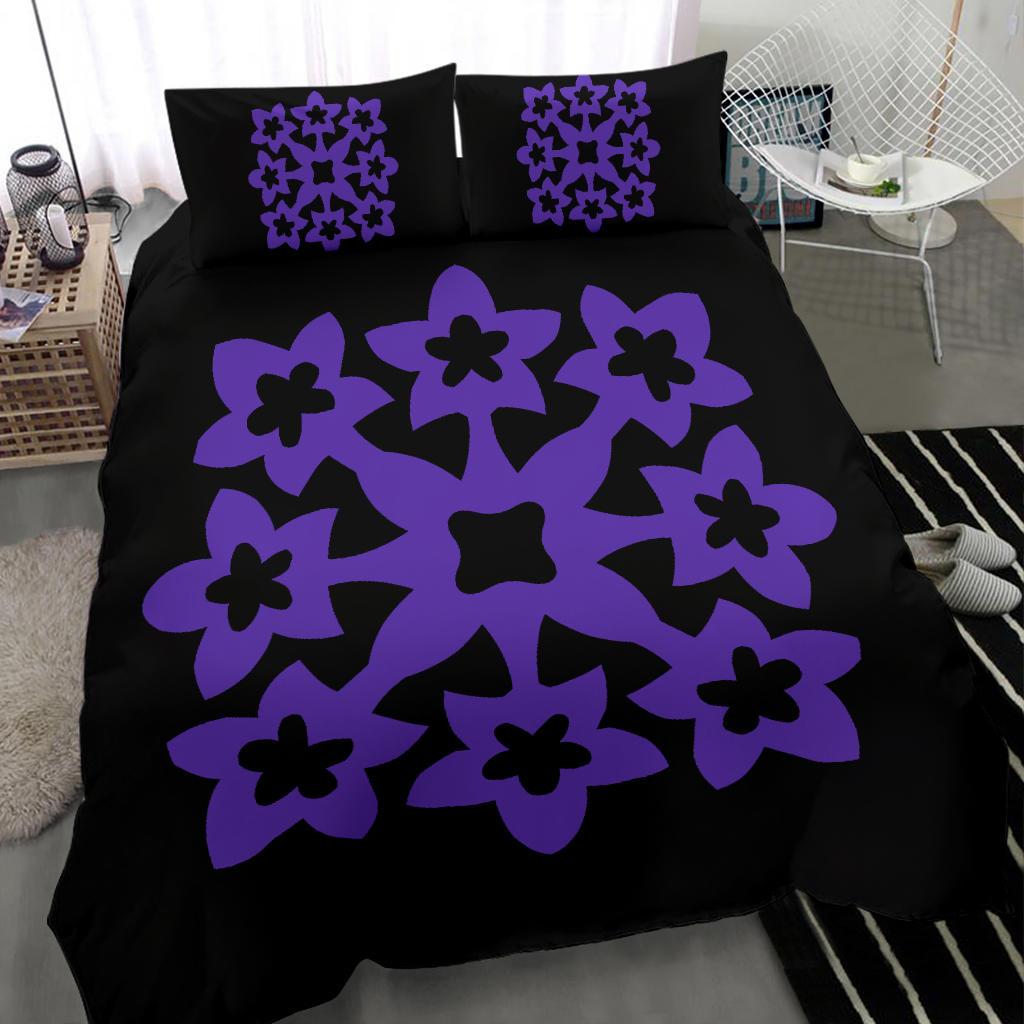 Hawaiian Bedding Set Royal Pattern - Black And Purple - A1 Style - Polynesian Pride