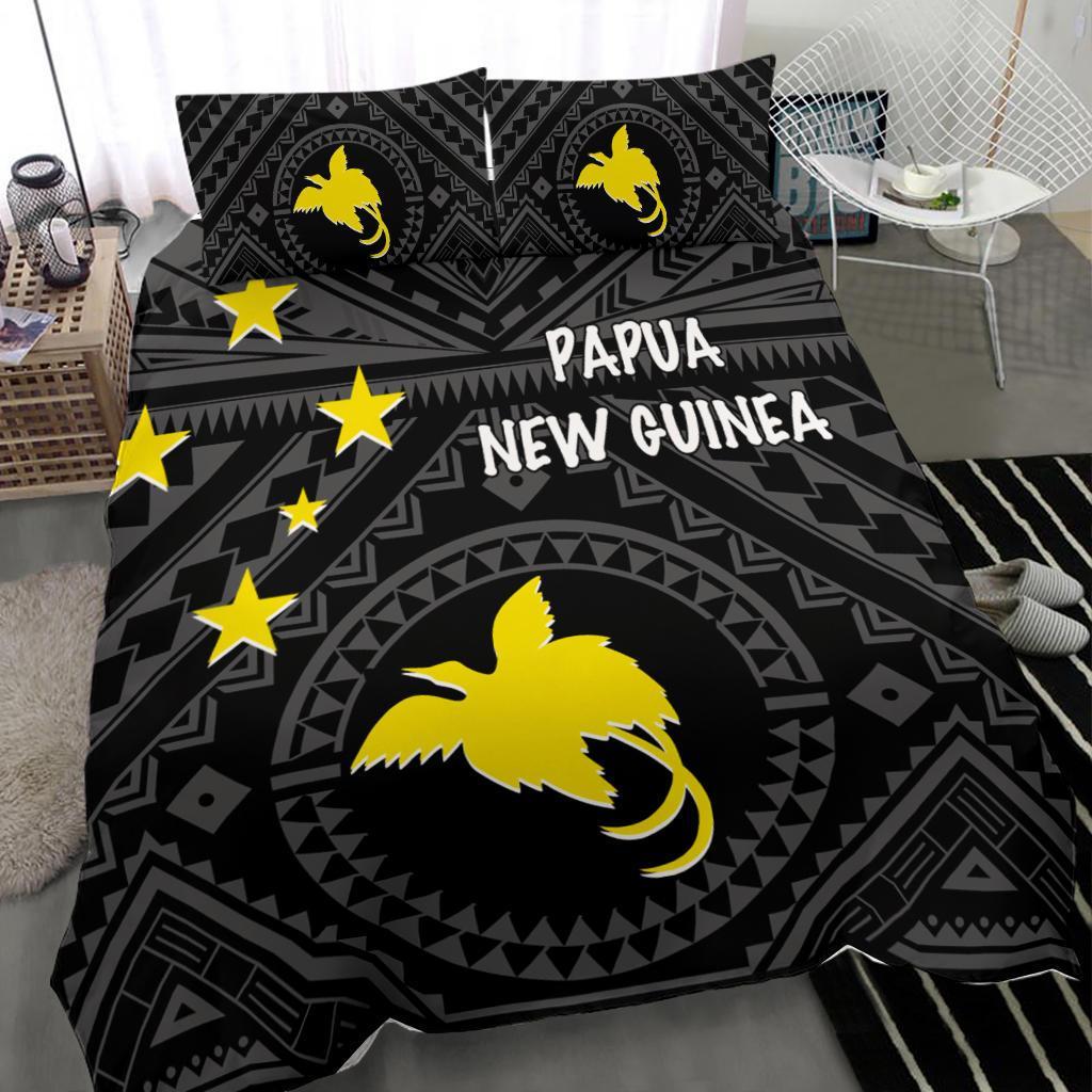 Papua New Guinea Bedding Set - Flag With Polynesian Patterns (Black) - Polynesian Pride