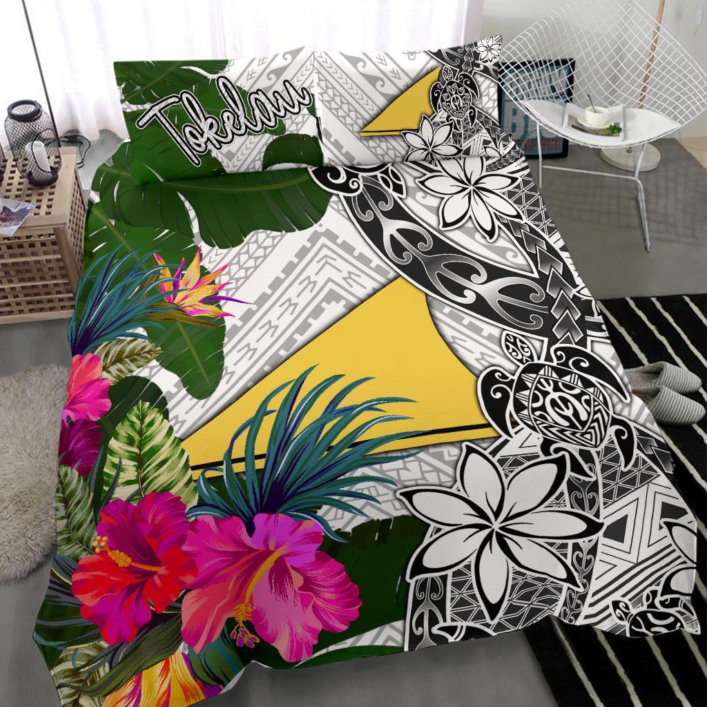 Tokelau Bedding Set White - Turtle Plumeria Banana Leaf - Polynesian Pride
