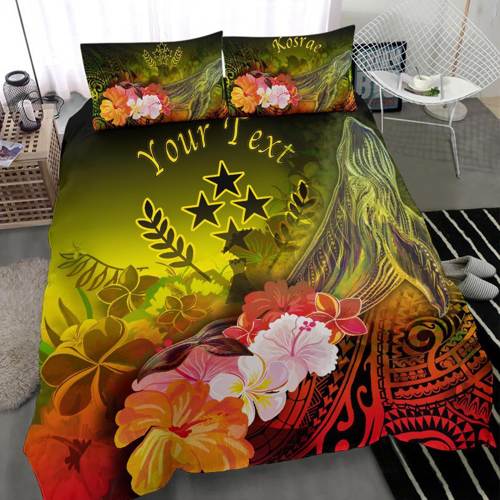 Kosrae Custom Personalised Bedding Set - Humpback Whale with Tropical Flowers (Yellow) - Polynesian Pride