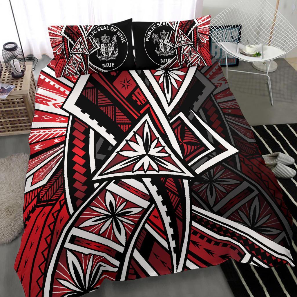 Niue Bedding Set - Tribal Flower Special Pattern Red Color - Polynesian Pride