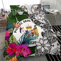 Niue Custom Personalised Bedding Set White - Turle Plumeria Banana Leaf - Polynesian Pride