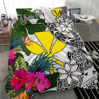 Hawaii Custom Personalised Bedding Set White - Turtle Plumeria Banana Leaf - Polynesian Pride