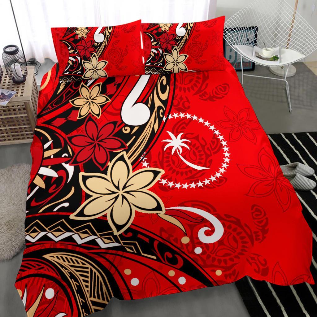 Chuuk Bedding Set - Tribal Flower With Special Turtles Red Color - Polynesian Pride