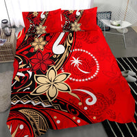 Chuuk Bedding Set - Tribal Flower With Special Turtles Red Color - Polynesian Pride