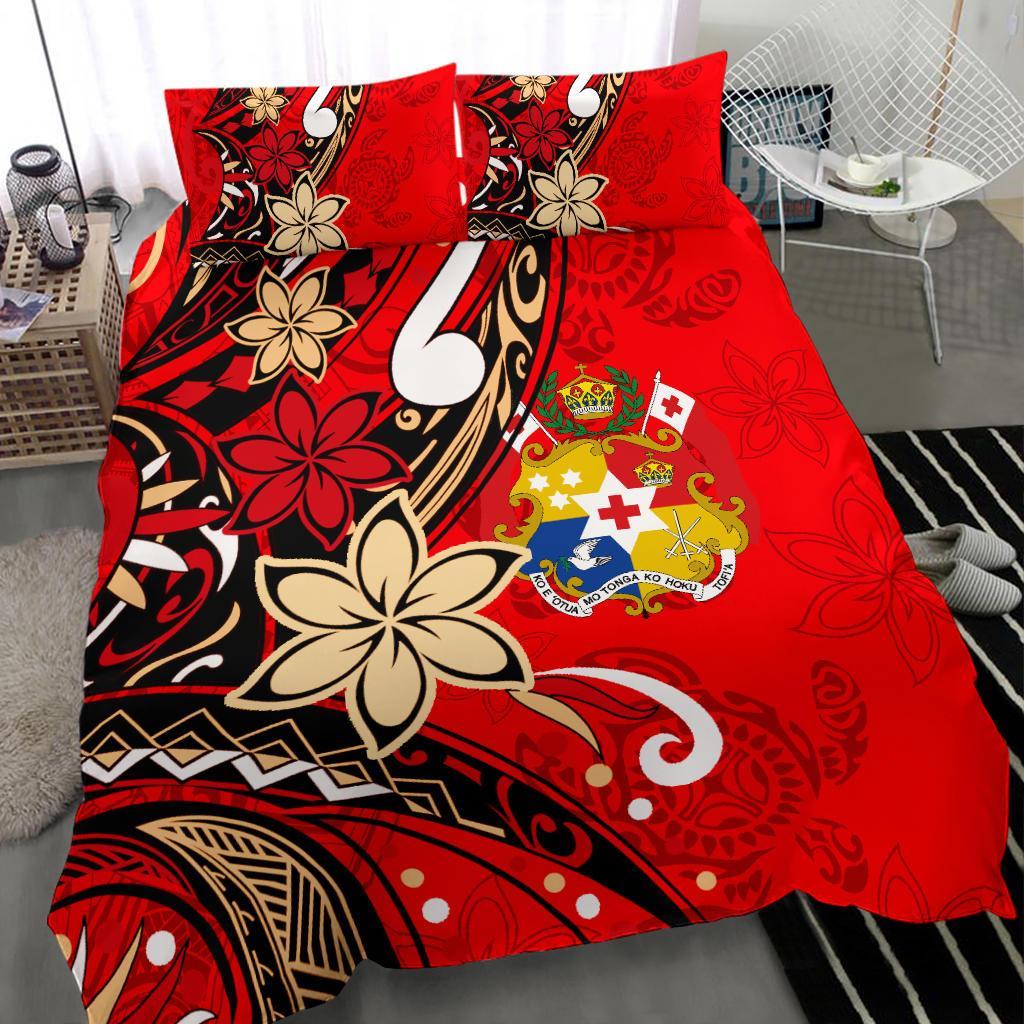 Tonga Polynesian Bedding Set - Tribal Flower With Special Turtles Red Color - Polynesian Pride