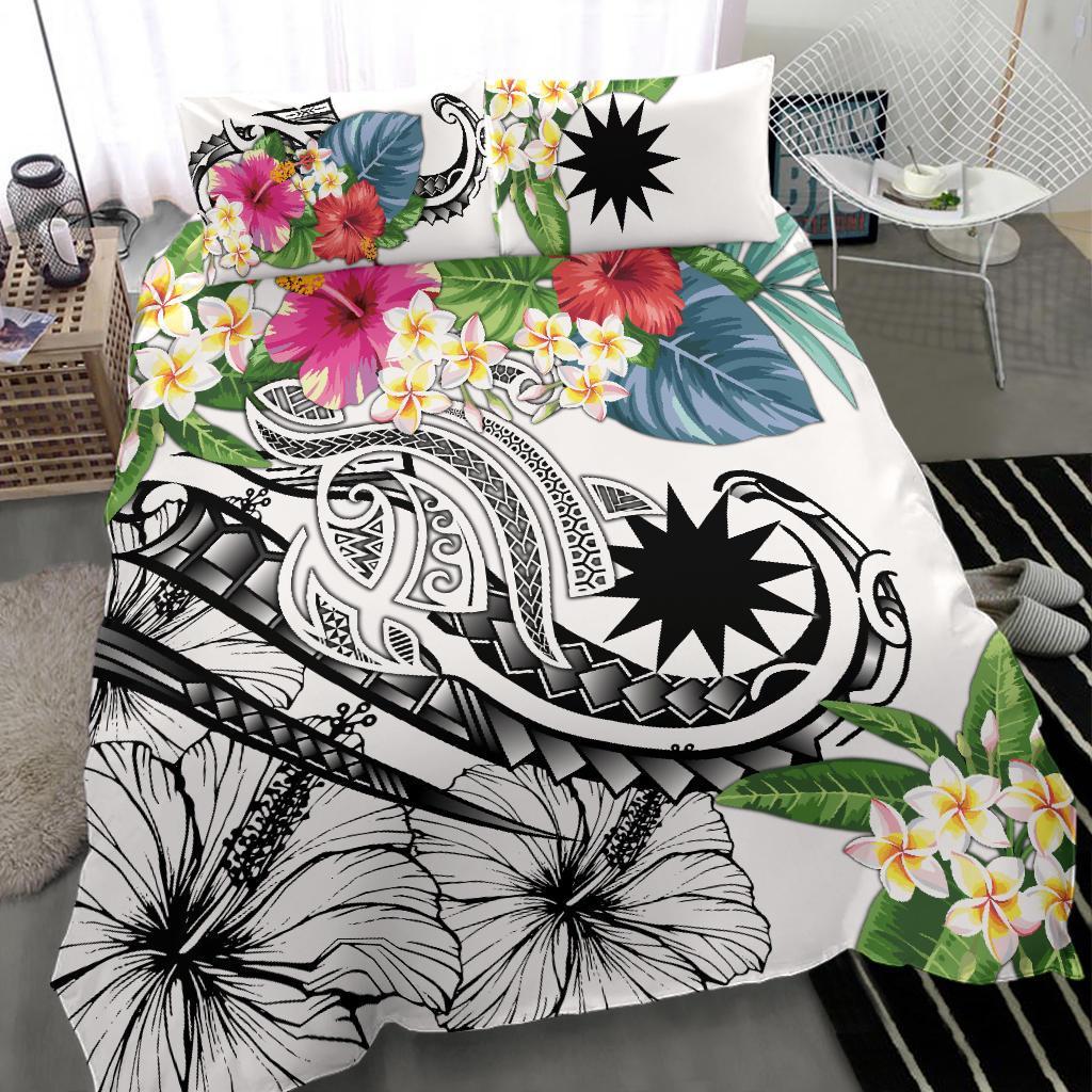 Nauru Polynesian Bedding Set - Summer Plumeria (White) - Polynesian Pride