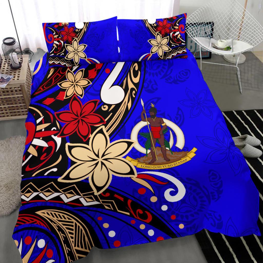 Vanuatu Bedding Set - Tribal Flower With Special Turtles Blue Color - Polynesian Pride