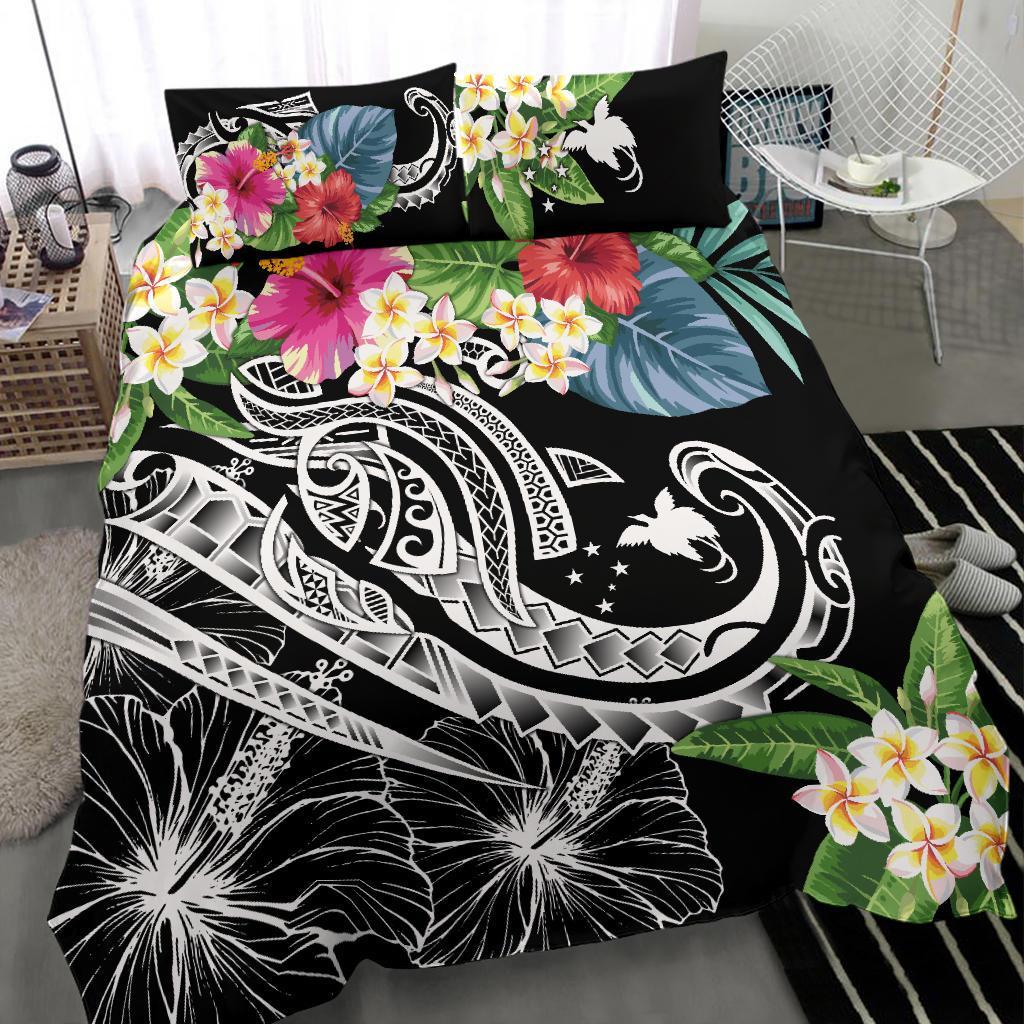 Papua New Guinea Polynesian Bedding Set - Summer Plumeria (Black) - Polynesian Pride