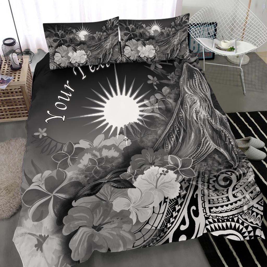 Marshall Islands Custom Personalised Bedding Set - Humpback Whale with Tropical Flowers (White) - Polynesian Pride