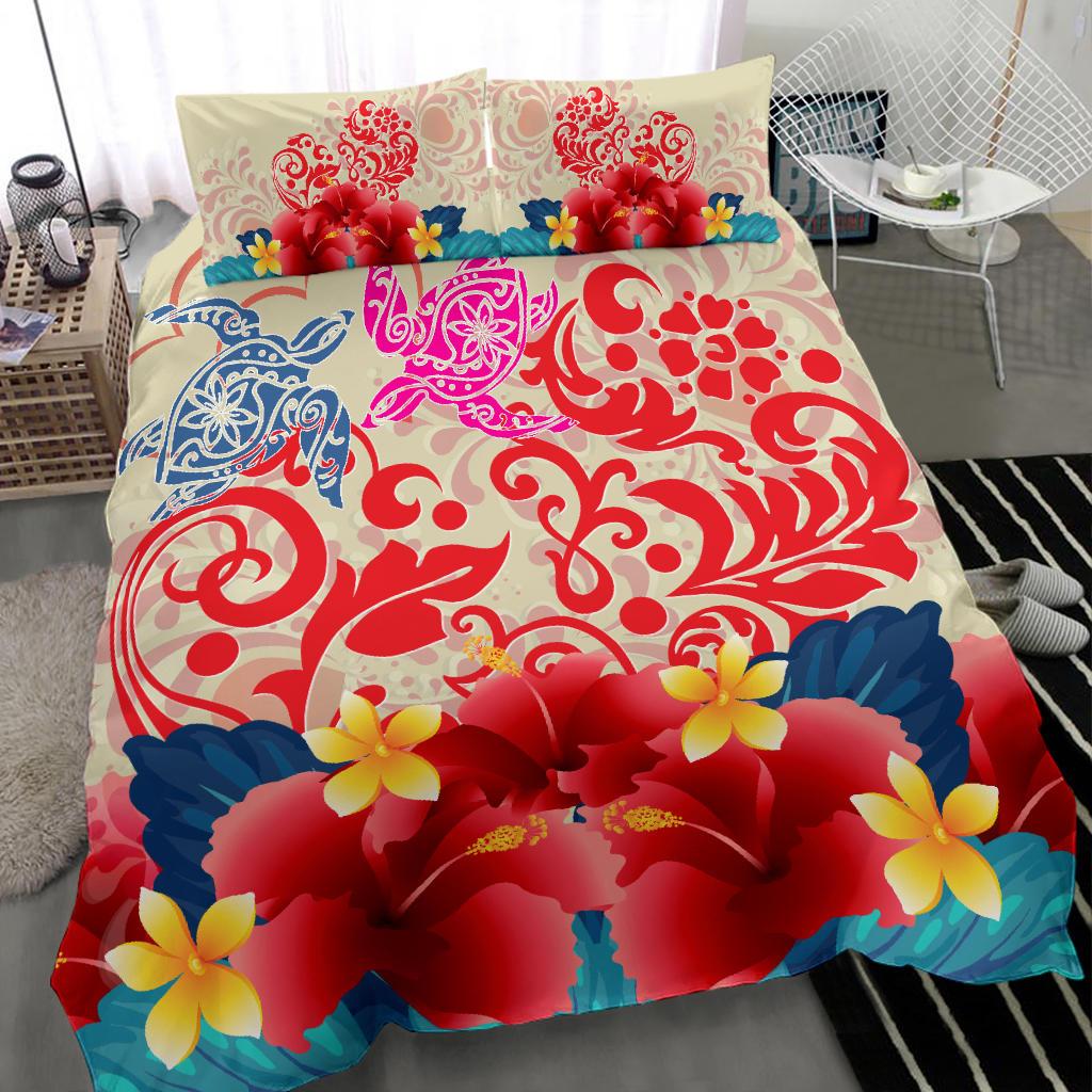 Hawaii Turtle Couple Hibiscus Valentine Pattern Bedding Set - Romance Style - AH - Polynesian Pride