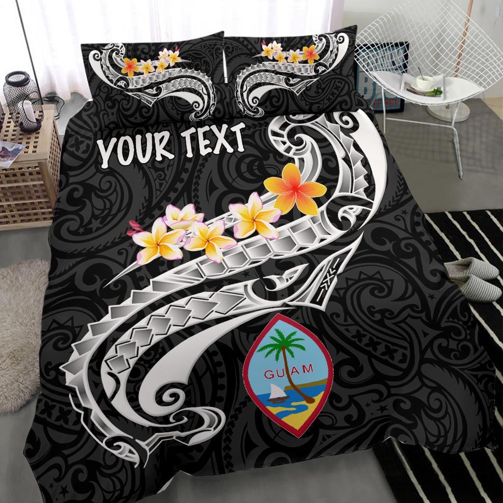 Guam Personalised Bedding Set - Guam Seal Polynesian Patterns Plumeria (Black) - Polynesian Pride