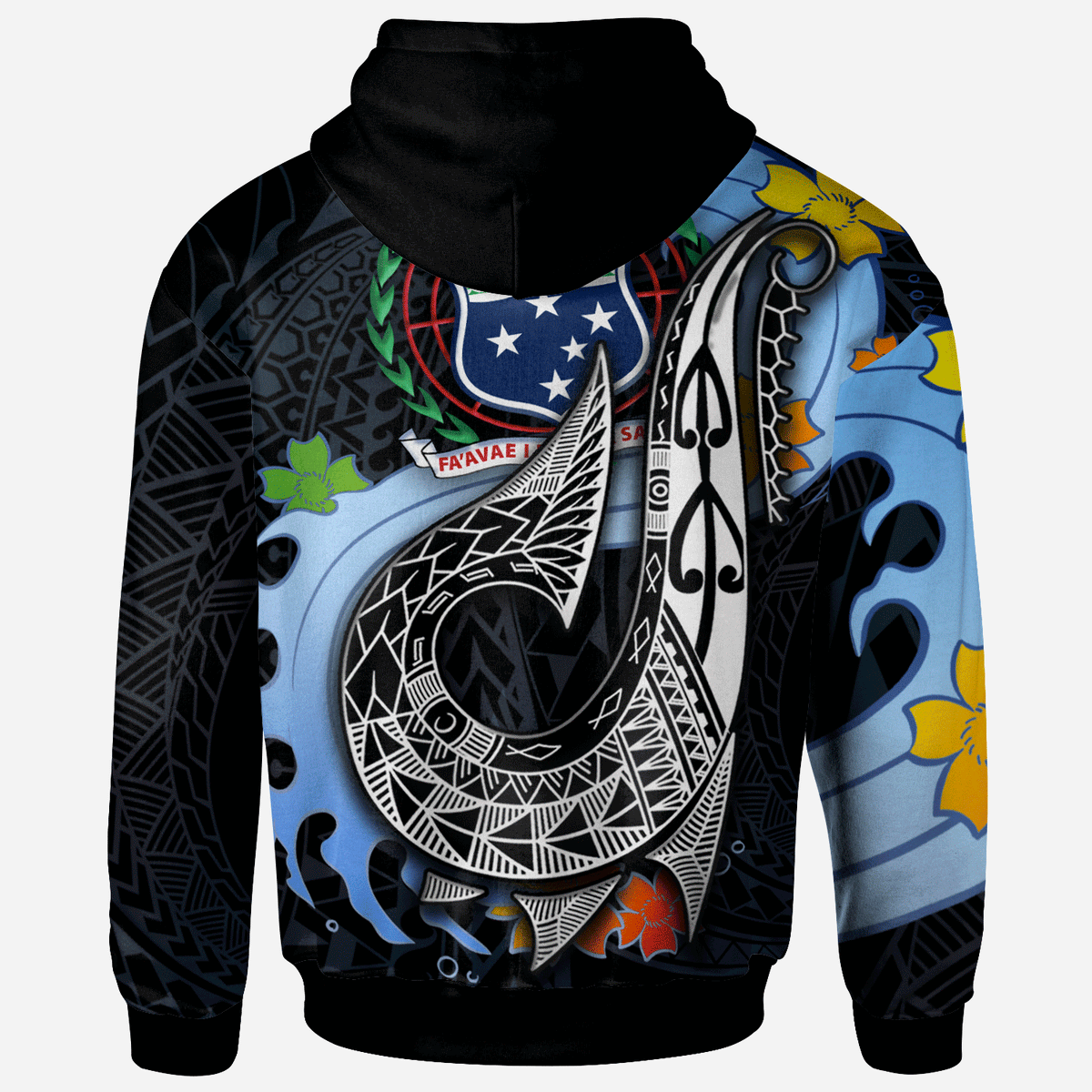 Samoa Custom Zip Hoodie Fish Hooks and Wave - Polynesian Pride