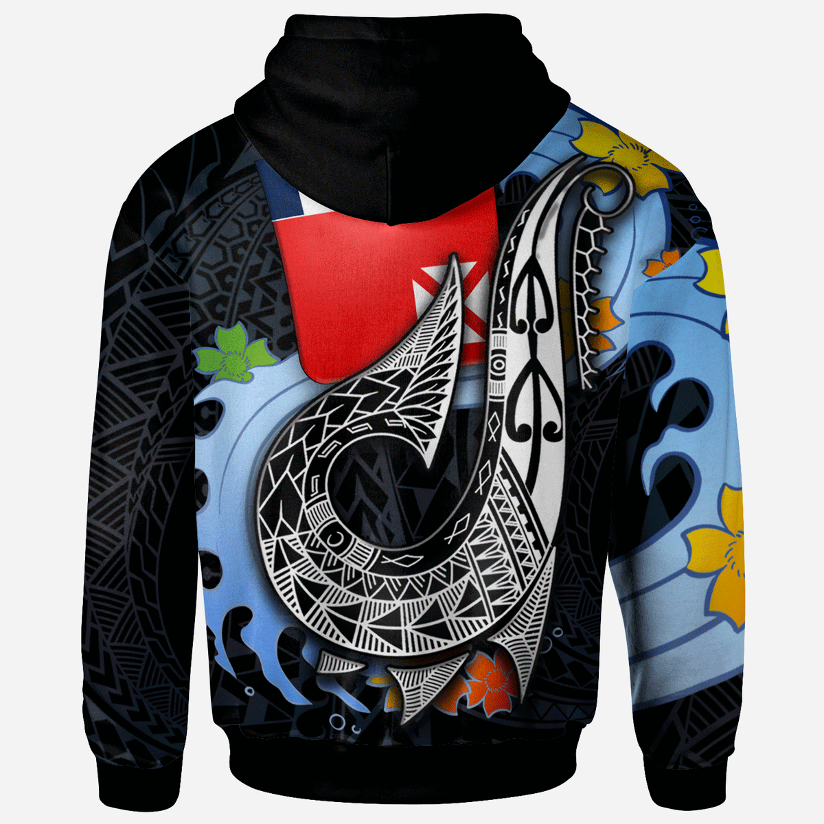 Wallis and Futuna Zip Hoodie Fish Hooks and Wave - Polynesian Pride