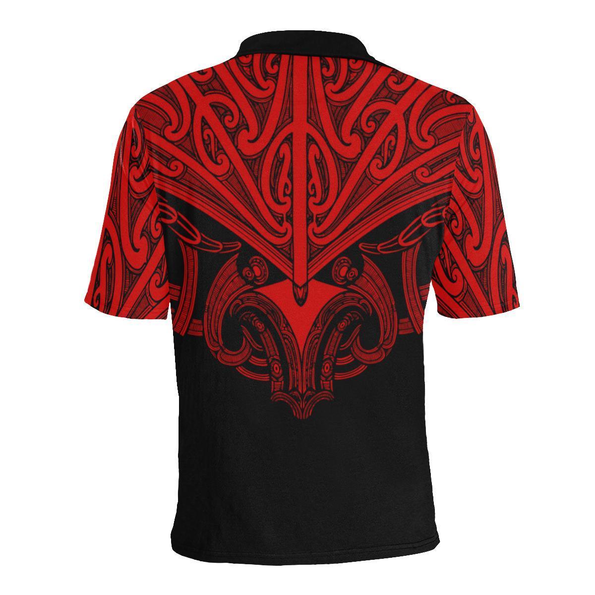 Maori Tattoo Polo Shirt Hei Matau Abalone Red - Polynesian Pride