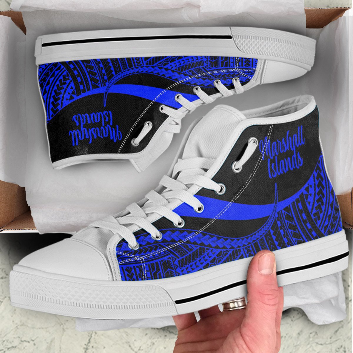 Marshall Islands High Top Shoes Blue - Polynesian Tentacle Tribal Pattern Crest - Polynesian Pride