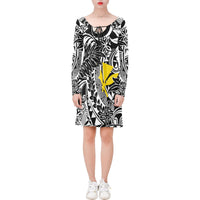 Hawaii Long Sleeve String Tie Dress - White Hibiscus - Polynesian Pride