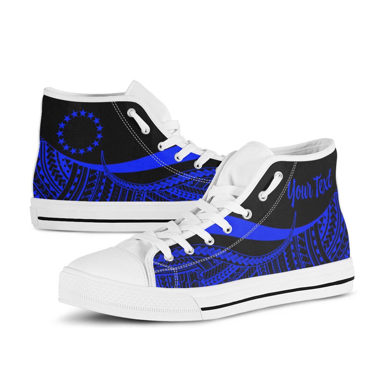 Cook Islands Custom Personalised High Top Shoes Blue - Polynesian Tentacle Tribal Pattern - Polynesian Pride