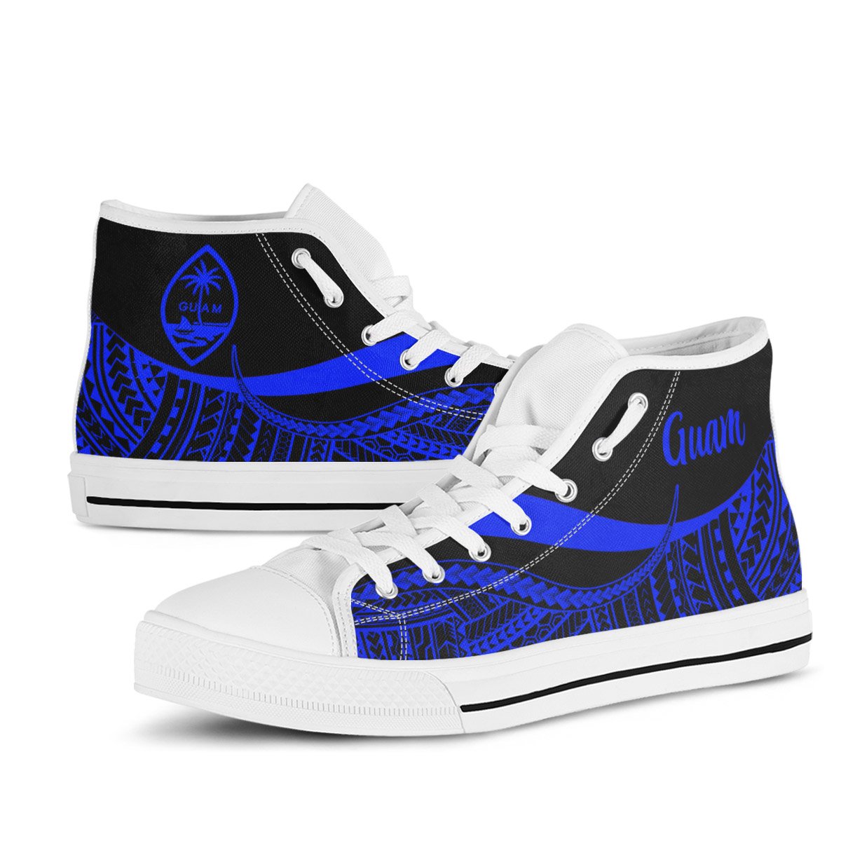 Guam High Top Shoes Blue - Polynesian Tentacle Tribal Pattern - Polynesian Pride