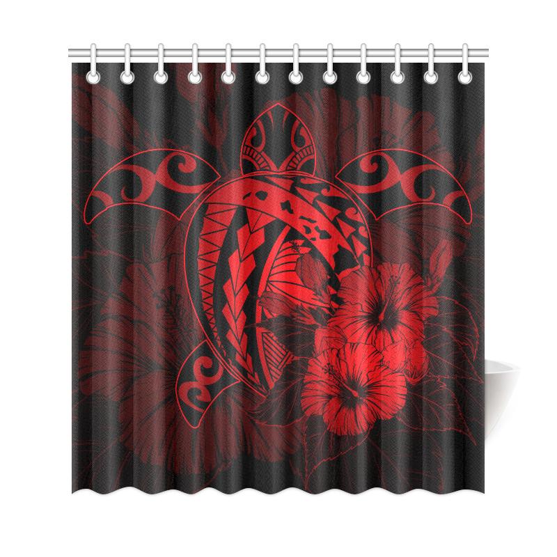Hawaii Hibiscus Shower Curtain - Harold Turtle - Red - Polynesian Pride