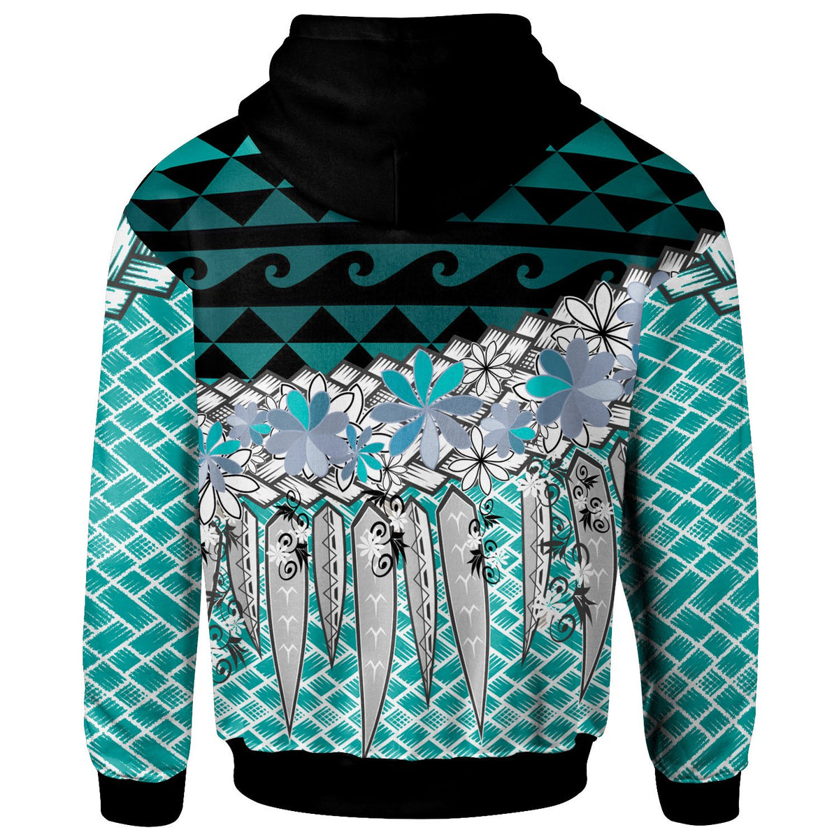 Papua Hoodie Coconut Leaves Weave Pattern Blue - Polynesian Pride