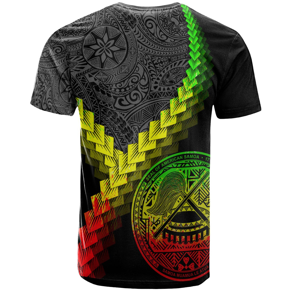 American Samoa T Shirt American Samoan Coat of Arms With Polynesian Tattoo Reggae - Polynesian Pride