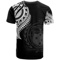 Samoa T Shirt Samoan Tatau White Patterns With Coat of Arms - Polynesian Pride