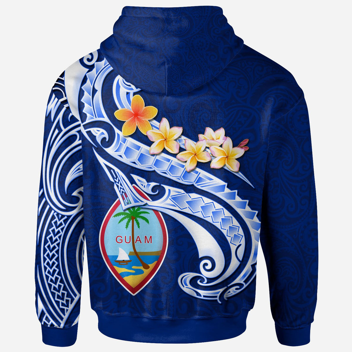Guam Zip up Hoodie Guam Seal Polynesian Patterns Plumeria (Blue) - Polynesian Pride