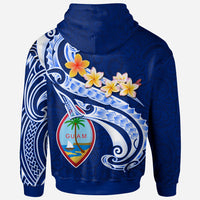 Guam Zip up Hoodie Guam Seal Polynesian Patterns Plumeria (Blue) - Polynesian Pride
