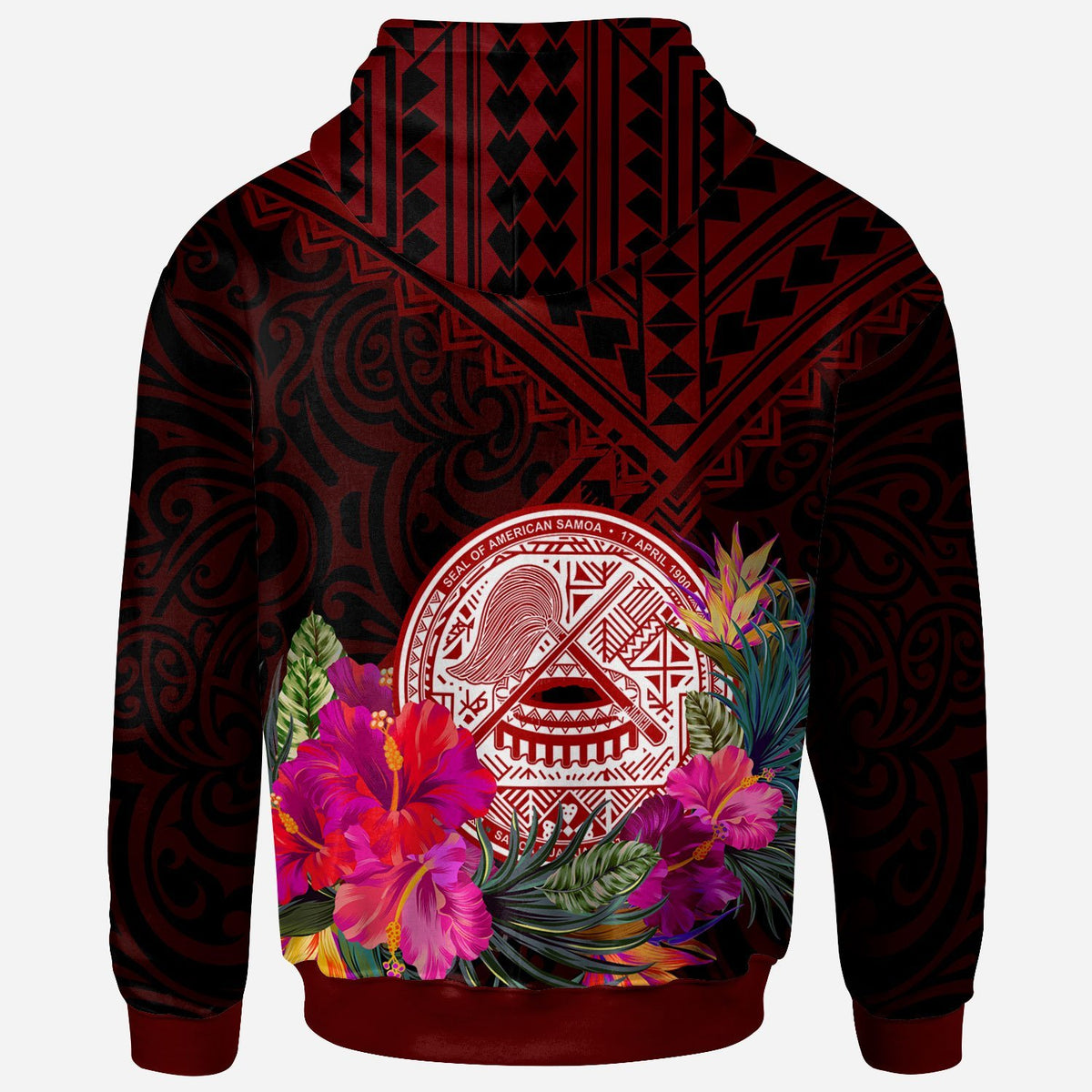 American Samoa Custom Zip up Hoodie Coat of Arm With Polynesian Patterns - Polynesian Pride