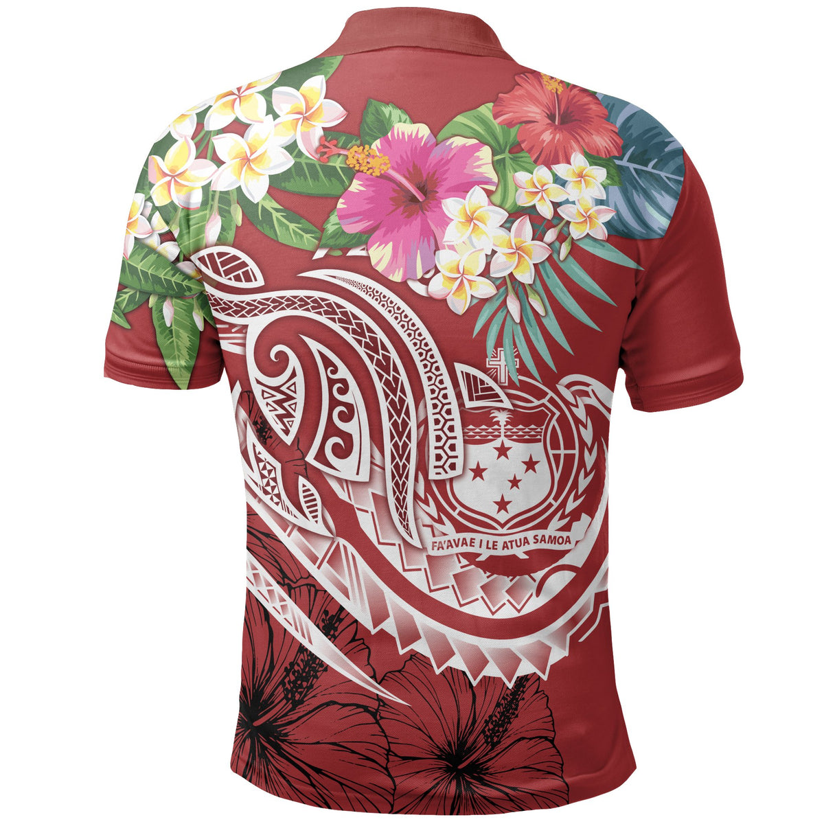 Polynesian Samoa Polo Summer Plumeria (Red) - Polynesian Pride