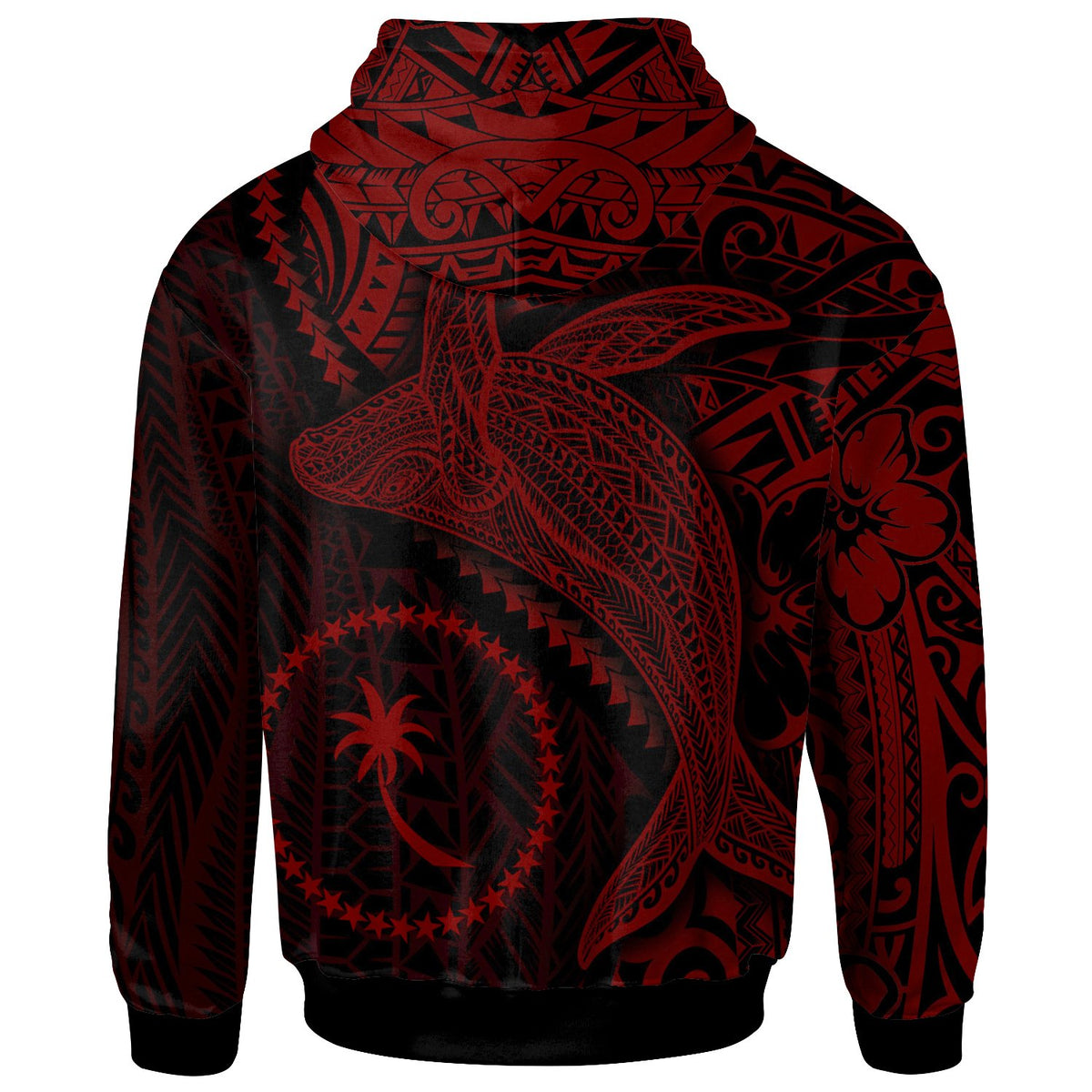 Chuuk Zip up Hoodie Humpback Whale & Coat of Arms Red - Polynesian Pride