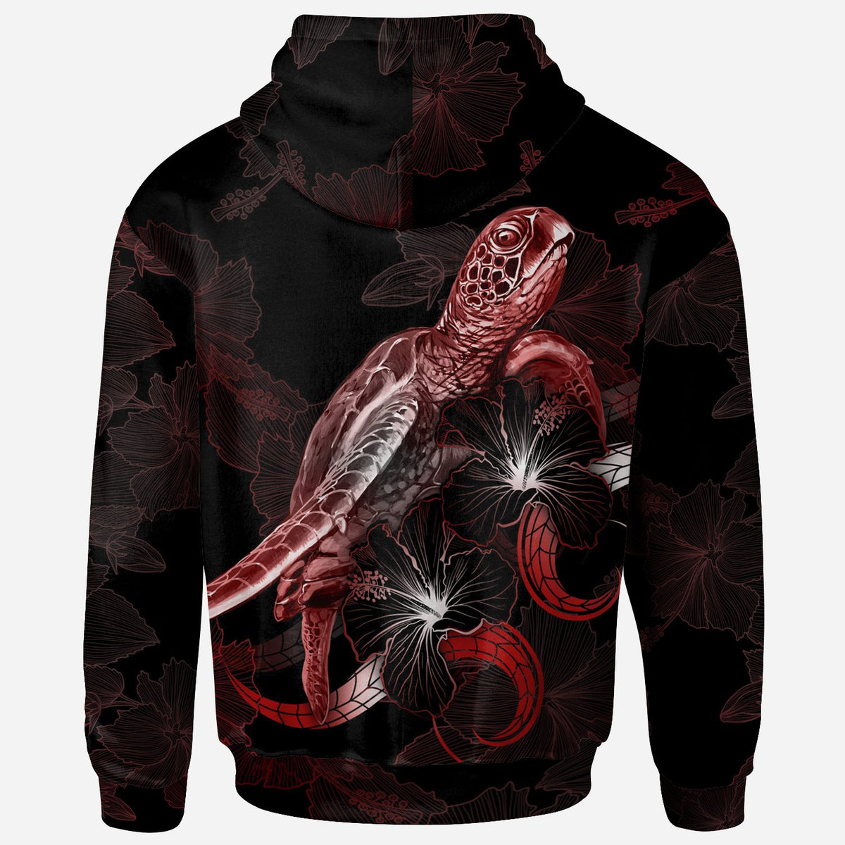 Chuuk Polynesian Zip up Hoodie Turtle With Blooming Hibiscus Red - Polynesian Pride