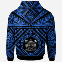 Fiji Custom Zip up Hoodie Fiji Seal With Polynesian Tattoo Style (Blue) - Polynesian Pride