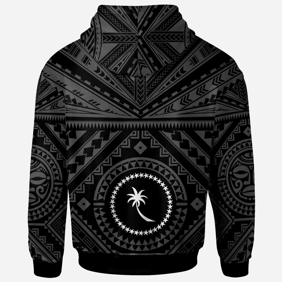 Chuuk Zip up Hoodie Chuuk Seal With Polynesian Tattoo Style (Black) - Polynesian Pride