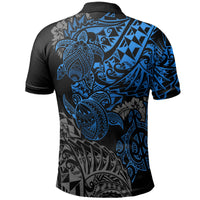 Hawaii Polo Shirt Kanaka Maoli Polynesian Blue Turtle Hibiscus Flowing - Polynesian Pride
