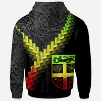 Fiji Zip up Hoodie Fiji Coat of Arms With Polynesian Tattoo Reggae - Polynesian Pride