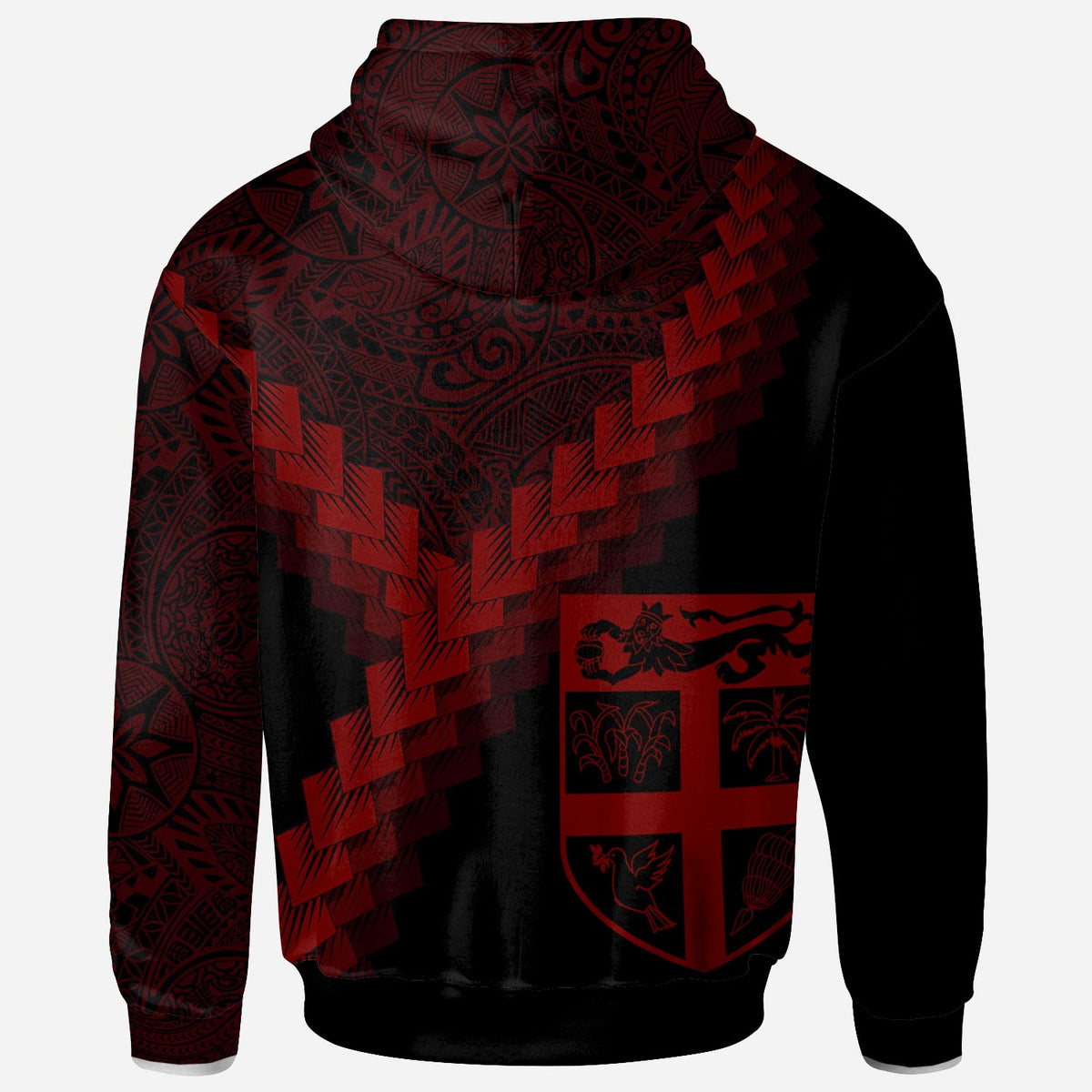 Fiji Hoodie Fiji Coat of Arms With Polynesian Tattoo Red - Polynesian Pride