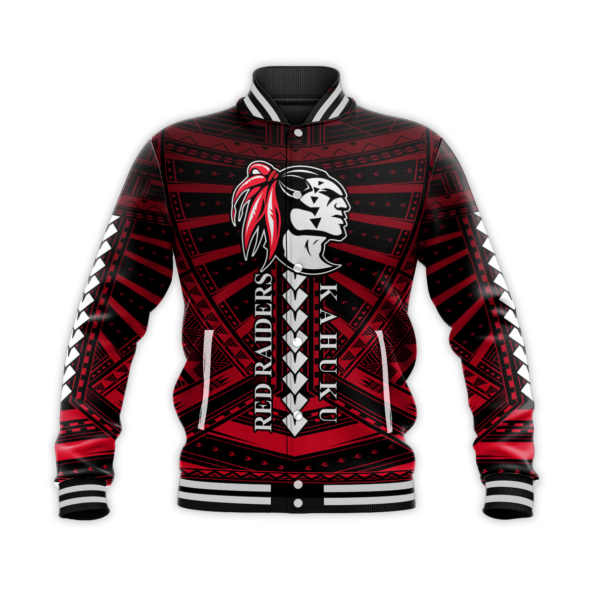 (Custom Personalised) Polynesian Red Raiders Baseball Jacket - Kahuku Hawaii School LT13 - Polynesian Pride