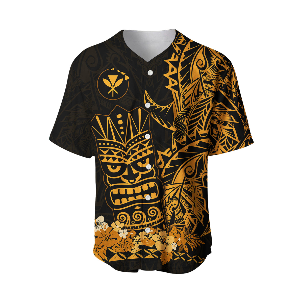 Hawaii Polynesian Baseball Jersey Gold Tiki Masks Hawaiian LT13 - Polynesian Pride