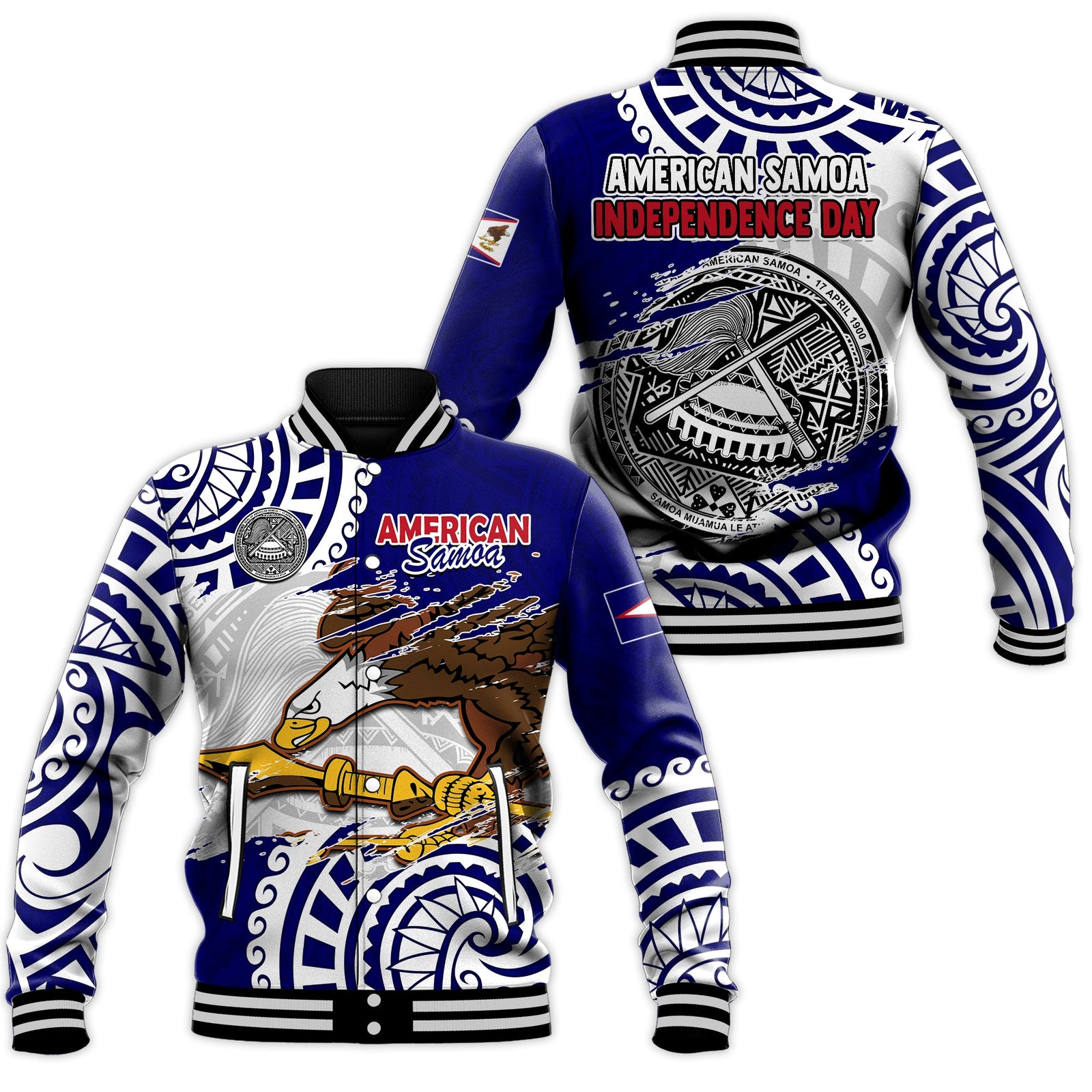 American Samoa Independence Day Baseball Jacket Polynesian Special Version LT14 Unisex Blue - Polynesian Pride