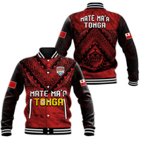 Tonga Rugby MMT Baseball Jacket Ngatu Mate Maa Tonga Grunge LT13 Unisex Red - Polynesian Pride