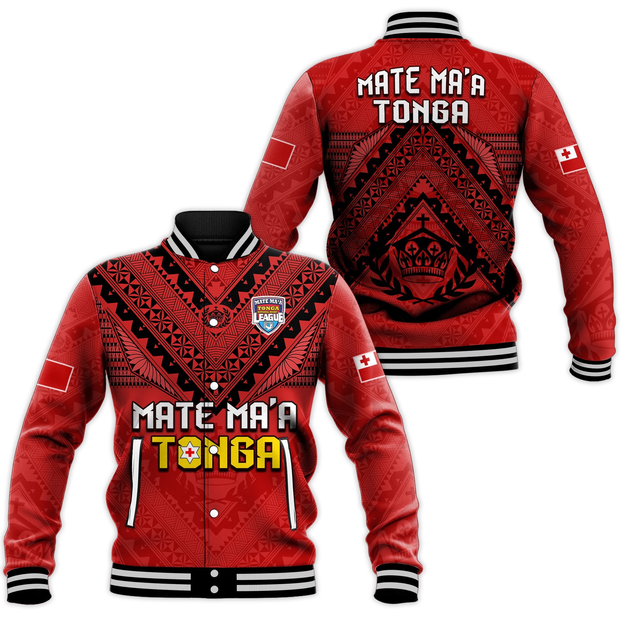 Tonga Rugby MMT Baseball Jacket Ngatu Mate Maa Tonga Simple LT13 Unisex Red - Polynesian Pride
