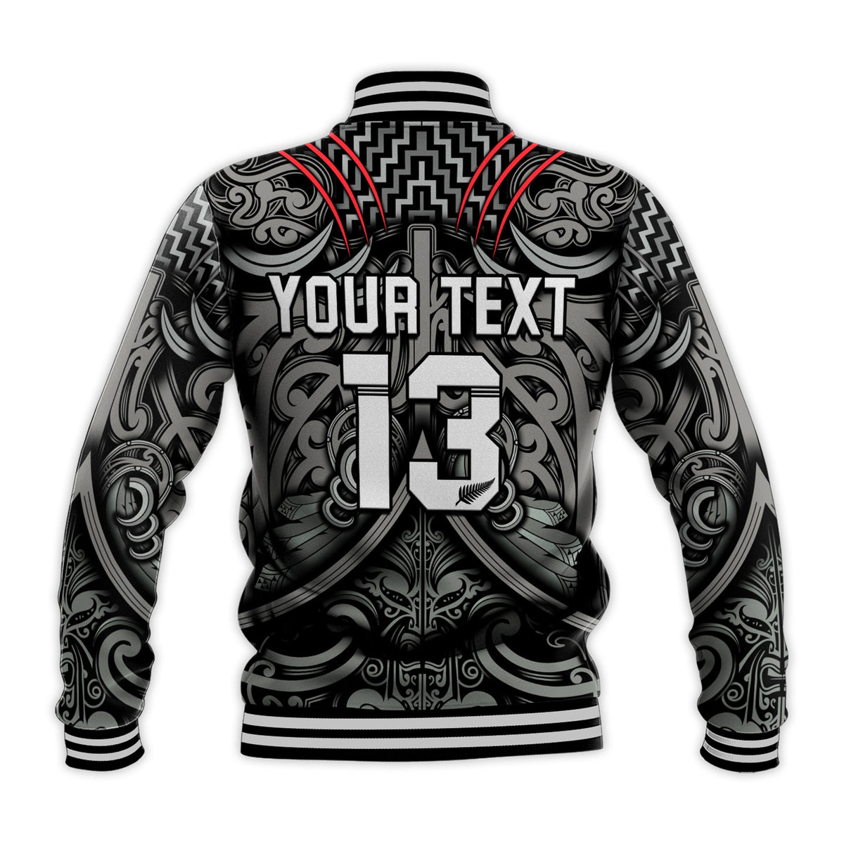 (Custom Text and Number) New Zealand Silver Fern Rugby Baseball Jacket All Black NZ Maori Pattern LT13 - Polynesian Pride