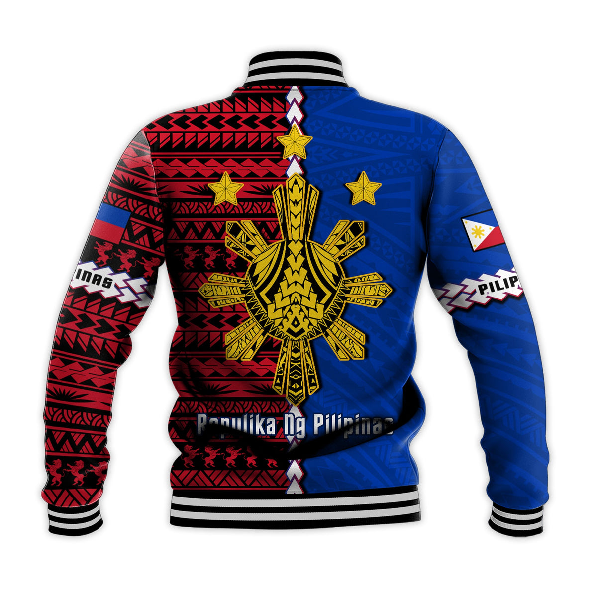 (Custom Personalised) Philippines Baseball Jacket Pilipinas Sun Mix Polynesian Pattern LT14 - Polynesian Pride