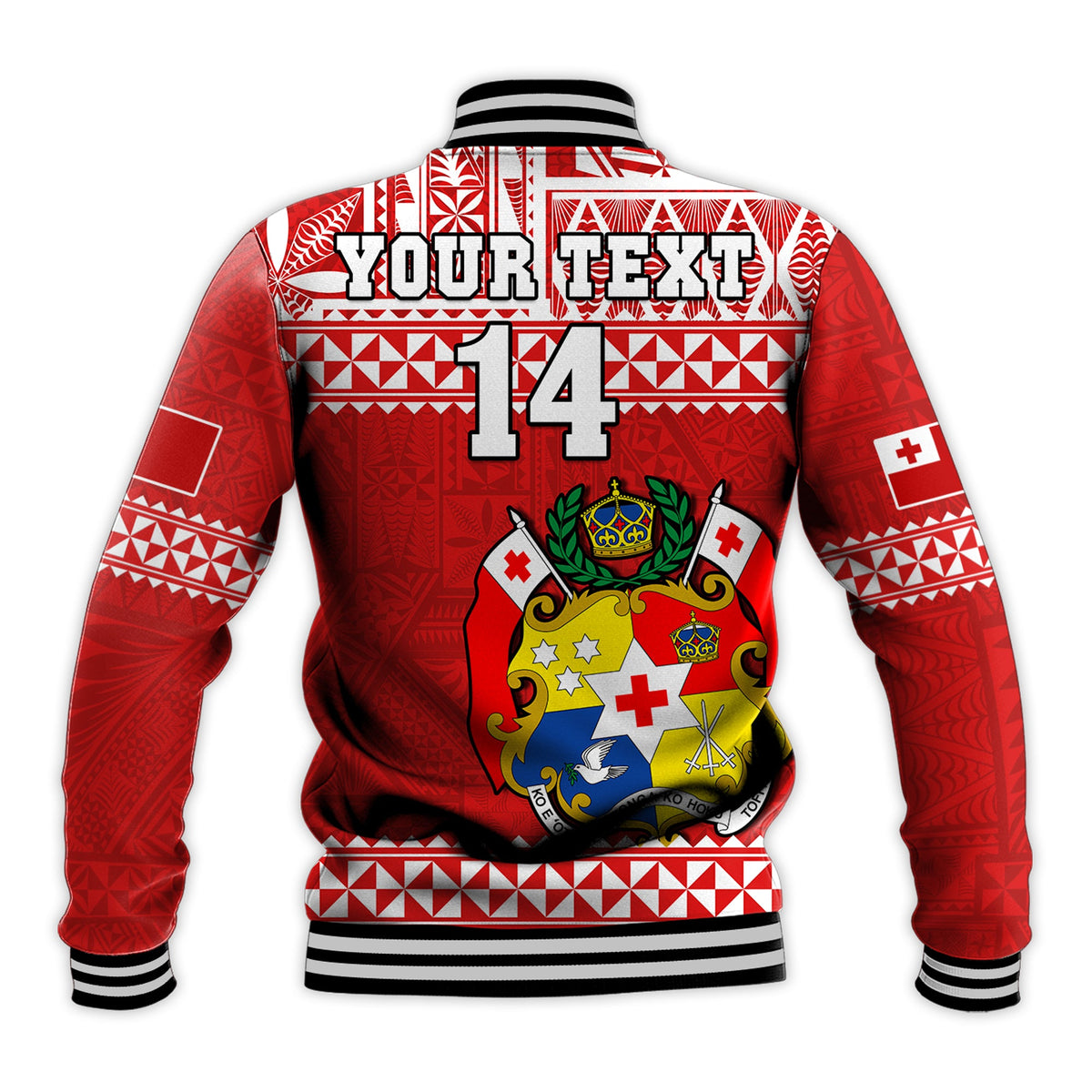 (Custom Text And Number) Tonga Rugby Baseball Jacket Mate Maa Tonga Pacific Ngatu White LT14 - Polynesian Pride