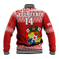 (Custom Text And Number) Tonga Rugby Baseball Jacket Mate Maa Tonga Pacific Ngatu White LT14 - Polynesian Pride
