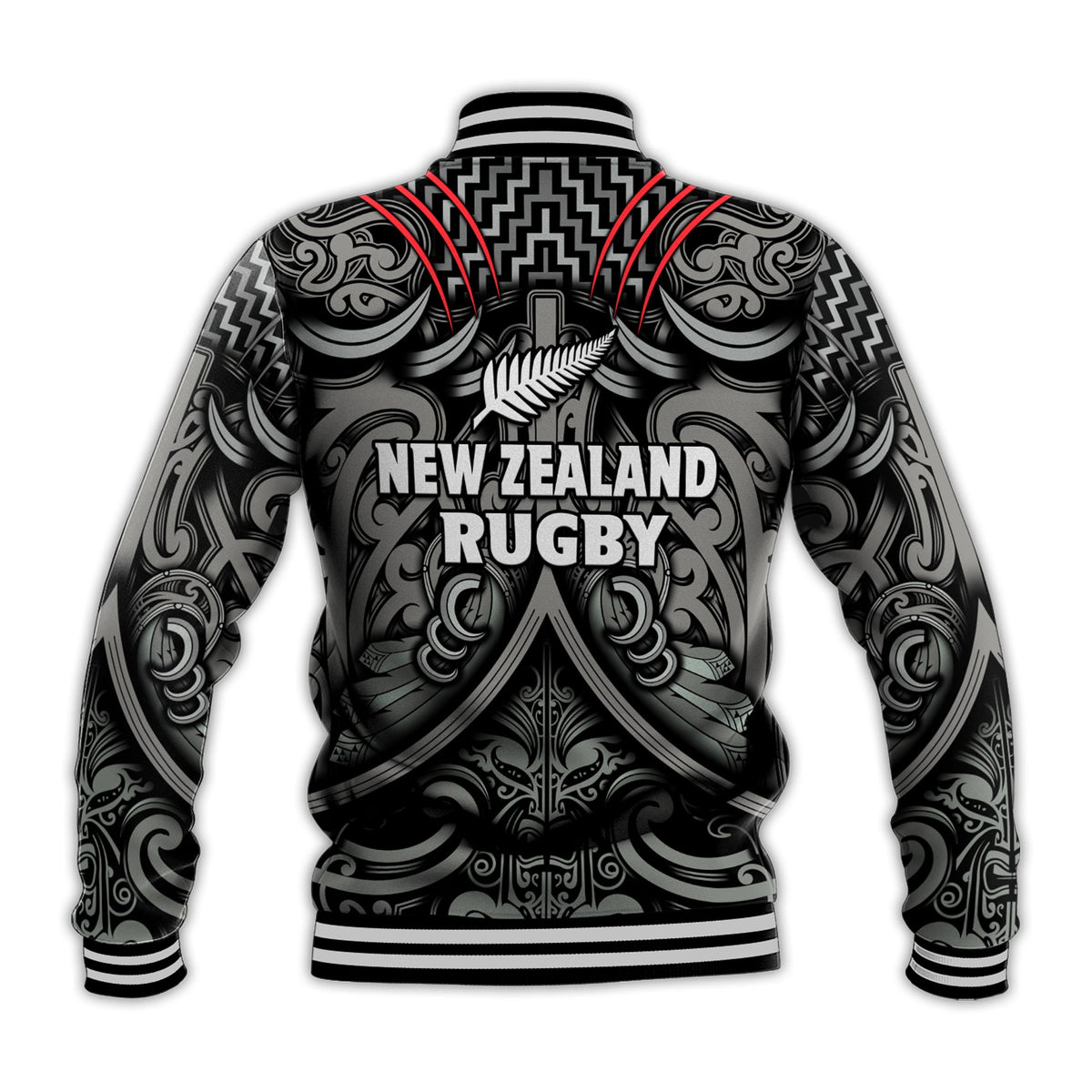 New Zealand Silver Fern Rugby Baseball Jacket All Black NZ Maori Pattern LT13 - Polynesian Pride