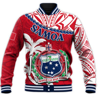 Samoa Baseball Jacket Samoan Coat Of Arms With Coconut Red Style LT14 - Polynesian Pride